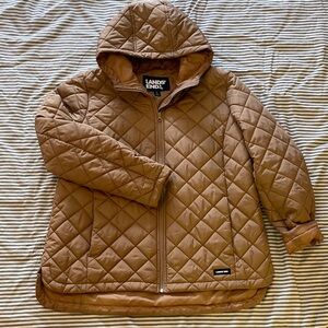 Lands' End Tan Quilted Hooded Coat